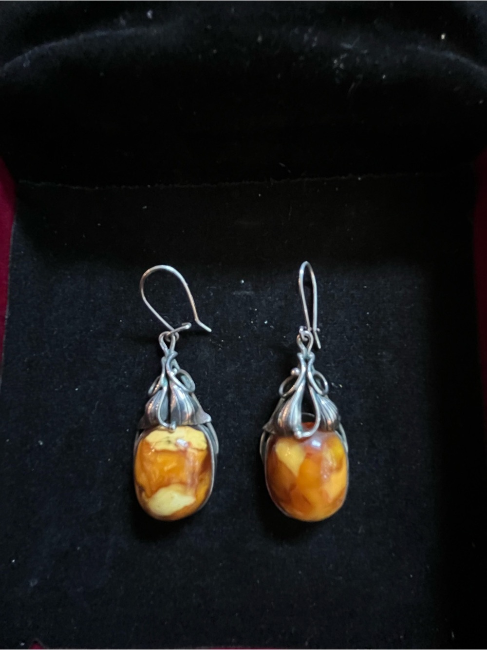 Handcrafted Amber Drop Earrings in Honey Amber and Silver